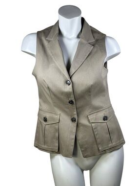 Apostrophe Sleeveless Safari VibeTailored 3 Button Vest Jacket Taupe in Size 8P